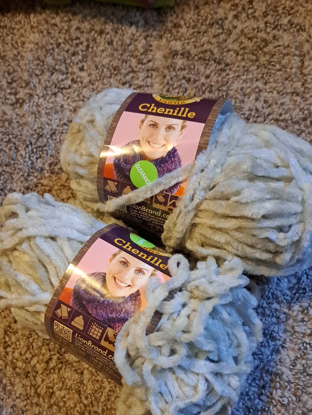 Lion Brand Chenille Yarn - Light Gray Skeins